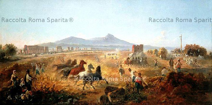 Campagna Romana, trebbiatura con cavalli